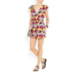 Alice + Olivia Stella floral print short sleeve silk shorts play suit/romper